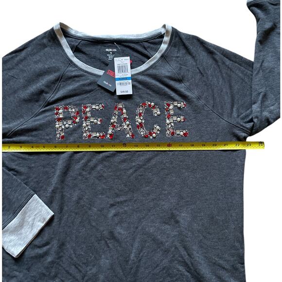 Style & Co Womens Holiday Loungewear Peace Jeweled XL Top - Picture 3 of 5